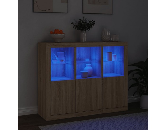 Sonata H Сайдборди с LED осветление, 3 бр, дъб сонома, инженерно дърво
