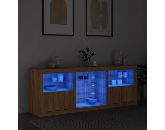 Sonata H Сайдборд с LED светлини, сонома дъб, 181,5x37x67 см