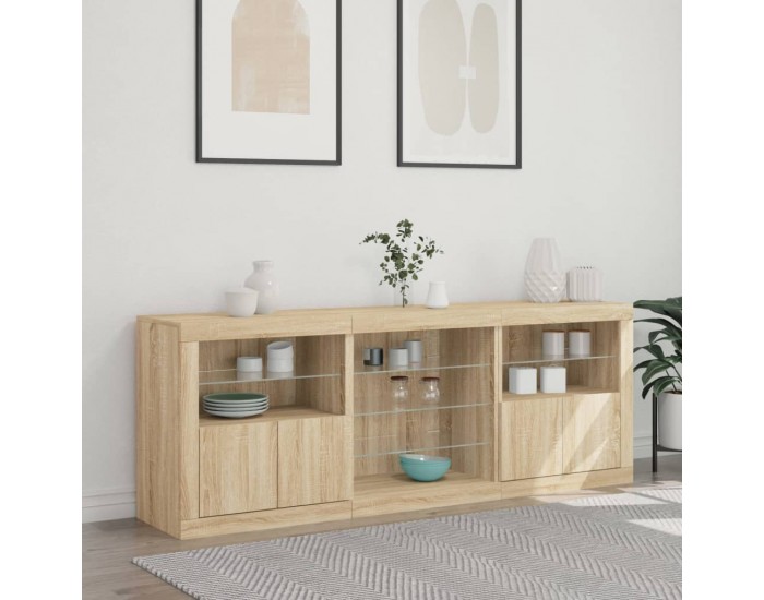 Sonata H Сайдборд с LED светлини, сонома дъб, 181,5x37x67 см