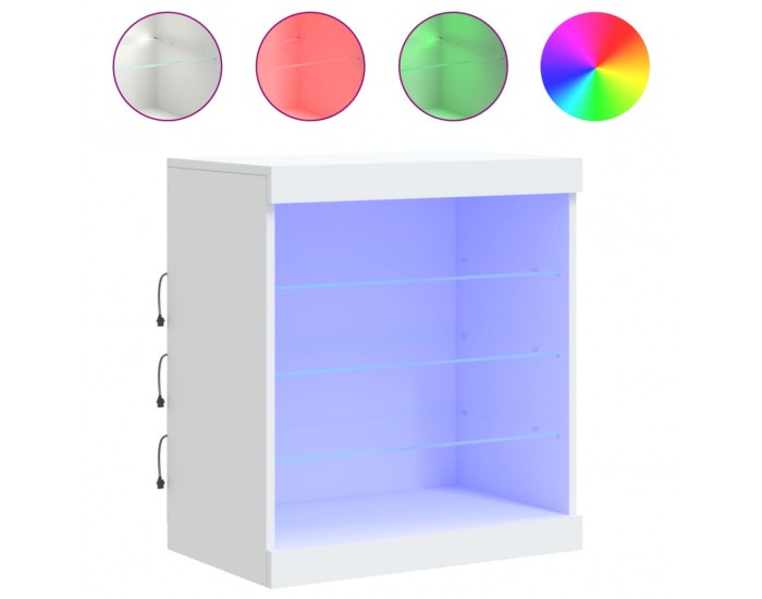 Sonata H Сайдборд с LED светлини, бял, 60,5x37x67 см