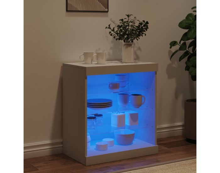 Sonata H Сайдборд с LED светлини, бял, 60,5x37x67 см