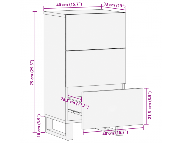 Sonata H Страничен шкаф на 40x33.5x75 см от масивно мангово дърво