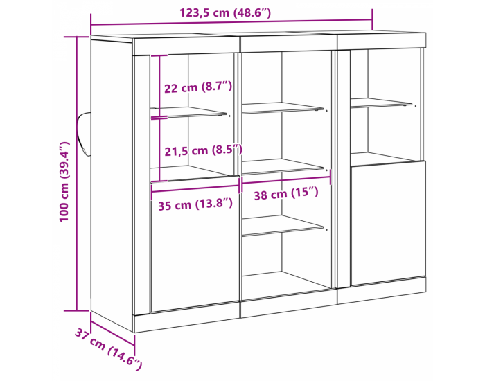 Sonata H странична маса с LED светлини Стара дървесина 123x37x100 см Инженерна дървесина