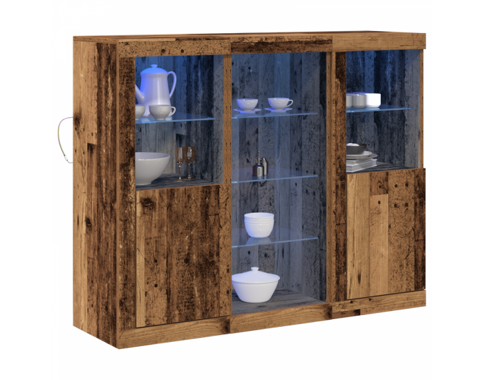 Sonata H странична маса с LED светлини Стара дървесина 123x37x100 см Инженерна дървесина