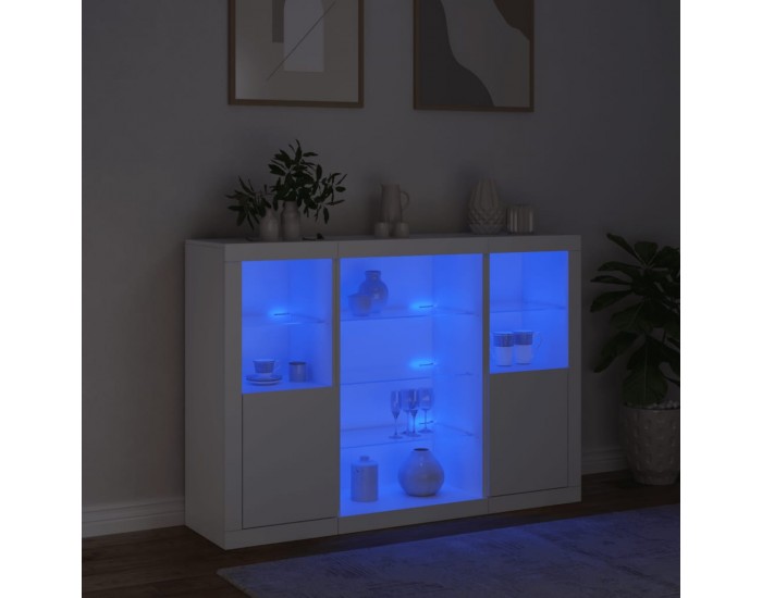 Sonata H Сайдборди с LED осветление, 3 бр, бели, инженерно дърво