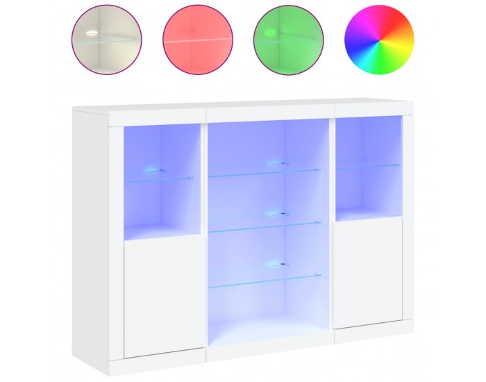Sonata H Сайдборди с LED осветление, 3 бр, бели, инженерно дърво