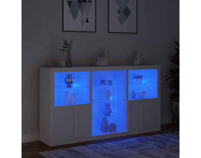 Sonata H Сайдборд с LED светлини, бял, 181,5x37x100 см