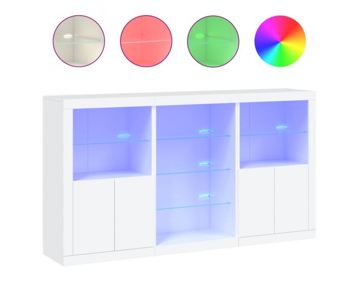 Sonata H Сайдборд с LED светлини, бял, 181,5x37x100 см