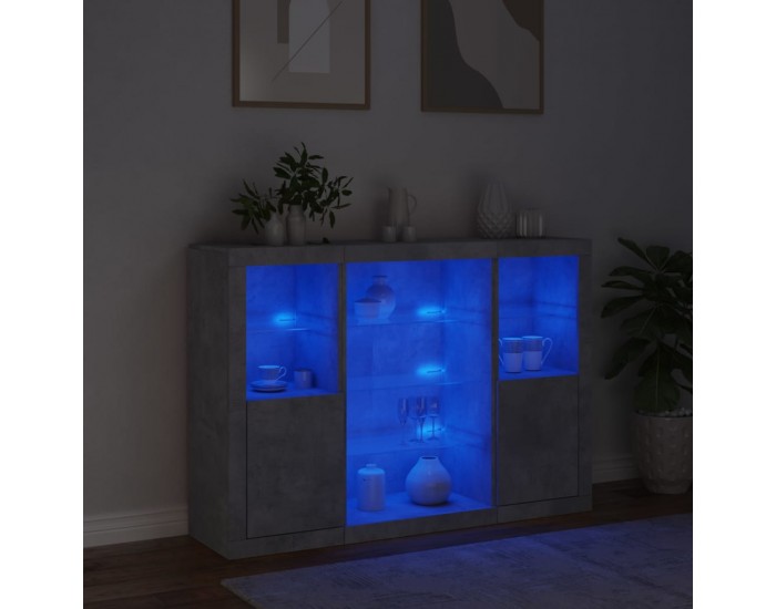 Sonata H Сайдборди с LED осветление, 3 бр, бетонно сив, инженерно дърво