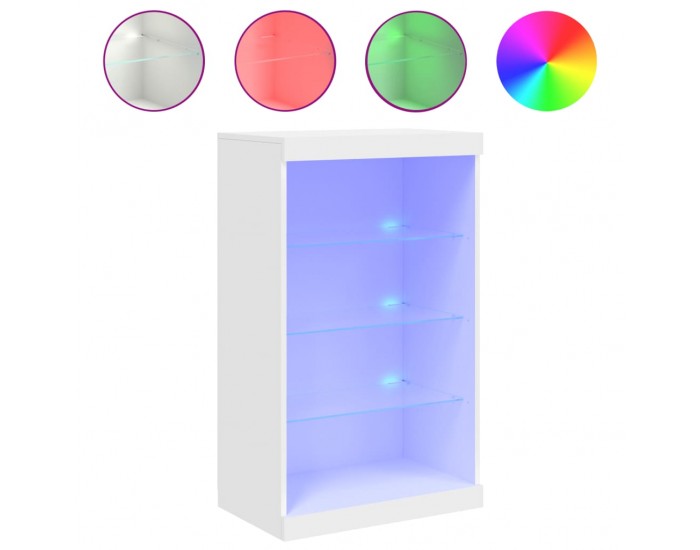 Sonata H Сайдборд с LED светлини, бял, 60,5x37x100 см
