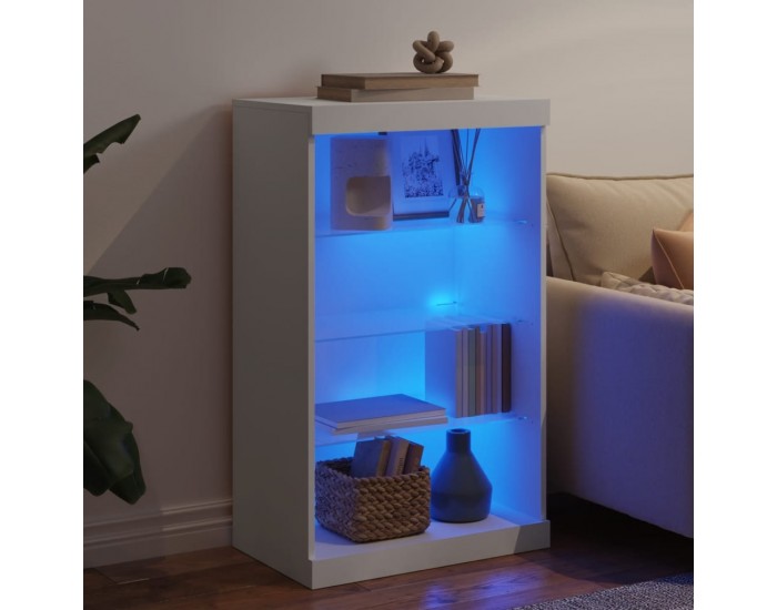 Sonata H Сайдборд с LED светлини, бял, 60,5x37x100 см