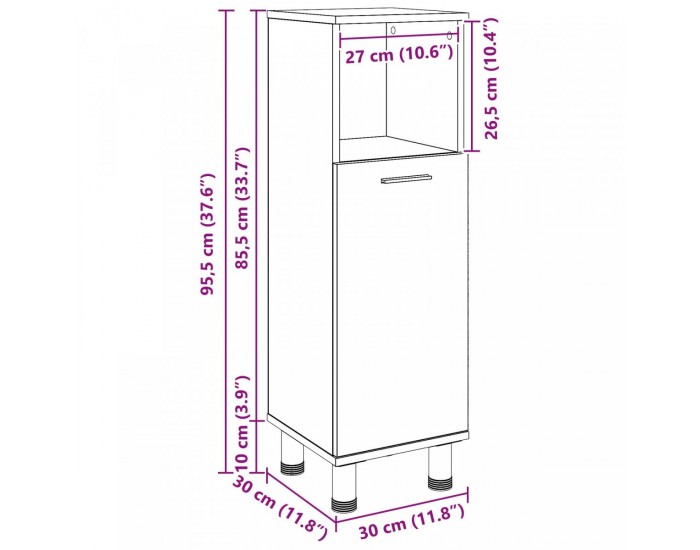 Sonata H Баня Кабинет Черен Дъб 30x30x95 см Инженерна Дървесина