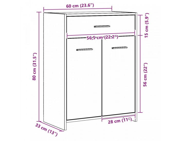 Sonata H Баня Кабинет Черно дъбово Инженерна дървесина 60 x 33 x 80 см