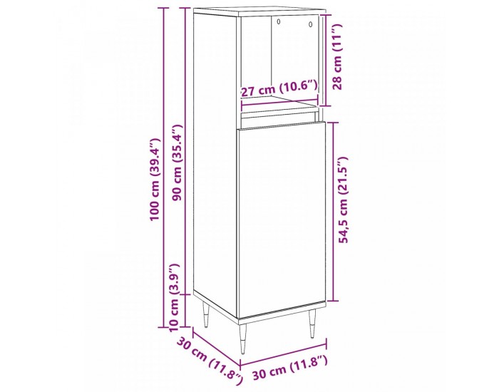 Sonata H Баня Кабинет Черен Дъб 30x30x100 см Инженерна Дървесина