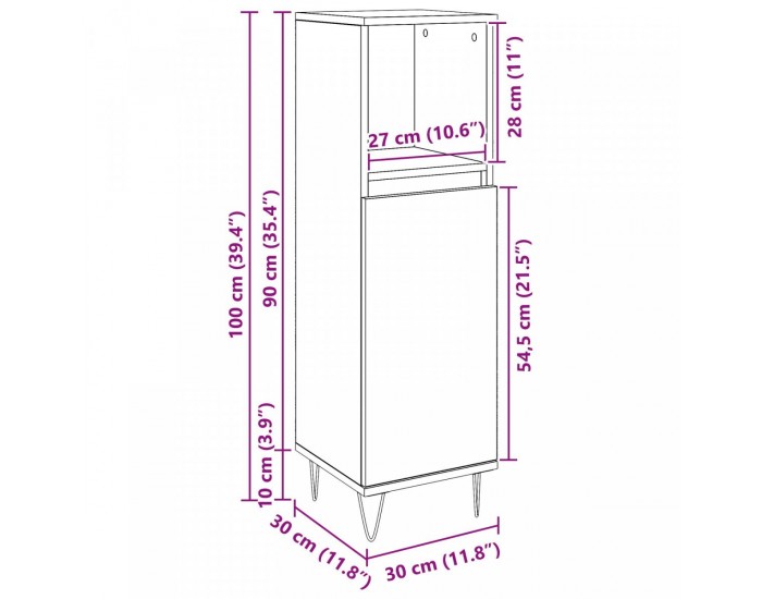 Sonata H Банная шкаф черен дъб 30x30x100 см инженерна дървесина