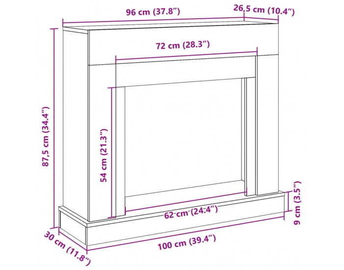 Sonata H Облицовка за камина опушен дъб 100x30x87,5 см инженерно дърво