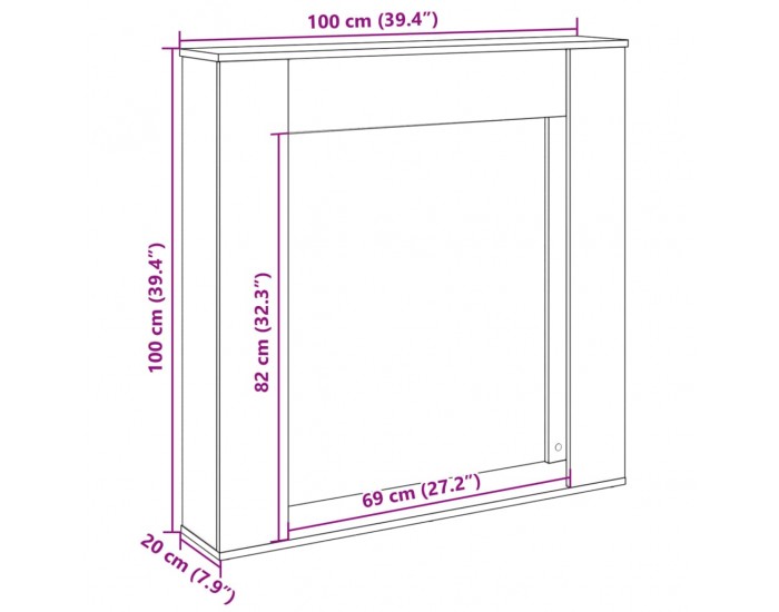 Sonata H Облицовка за камина опушен дъб 100x20x100 см инженерно дърво
