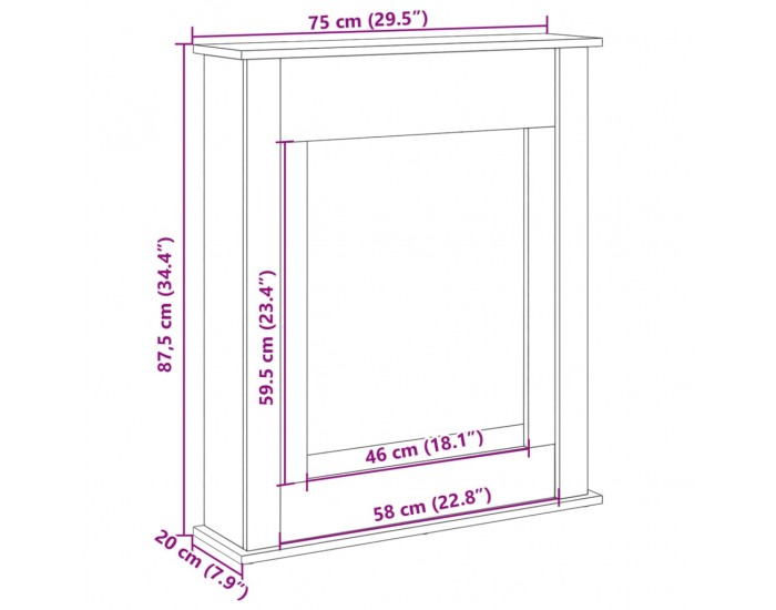 Sonata H Облицовка за камина бетонно сив 75x20x87,5 см инженерно дърво