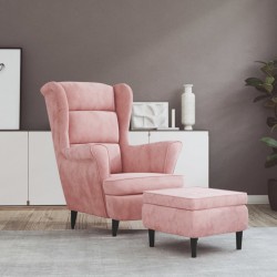 Sonata H Фотьойл Wingback с табуретка, розова, кадифе - Fotolii