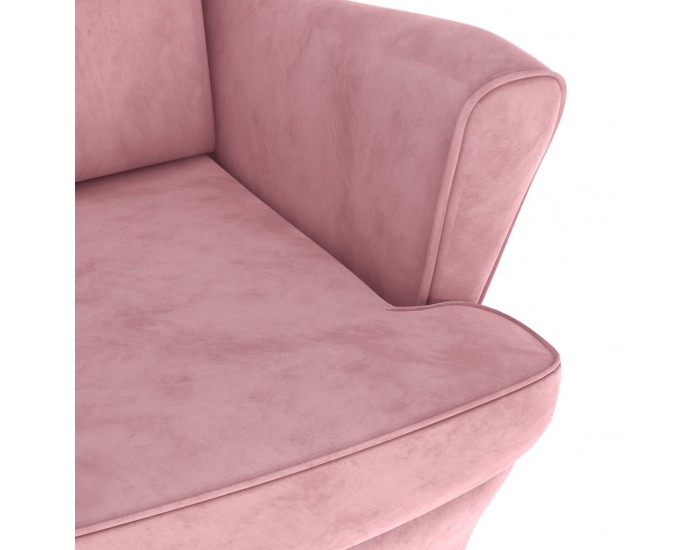 Sonata H Фотьойл Wingback с табуретка, розова, кадифе