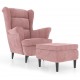 Sonata H Фотьойл Wingback с табуретка, розова, кадифе