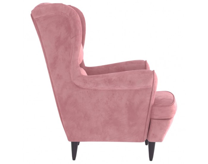 Sonata H Фотьойл Wingback с табуретка, розова, кадифе