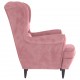 Sonata H Фотьойл Wingback с табуретка, розова, кадифе