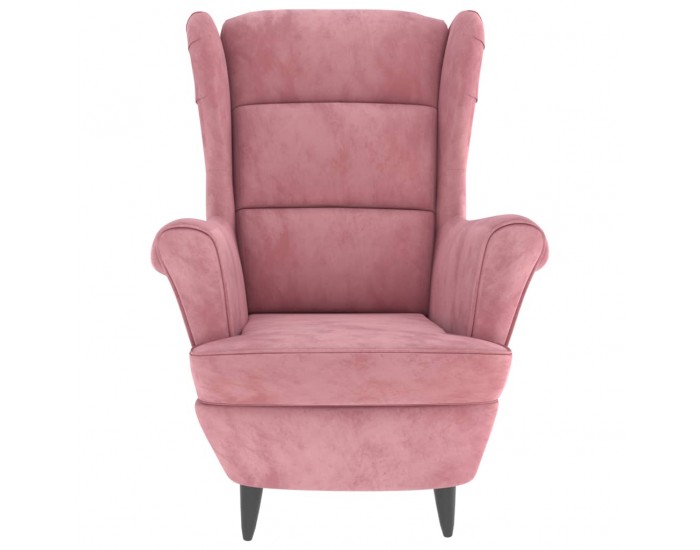 Sonata H Фотьойл Wingback с табуретка, розова, кадифе