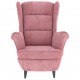 Sonata H Фотьойл Wingback с табуретка, розова, кадифе