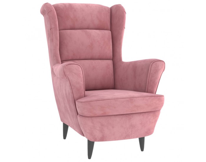 Sonata H Фотьойл Wingback с табуретка, розова, кадифе