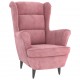 Sonata H Фотьойл Wingback с табуретка, розова, кадифе
