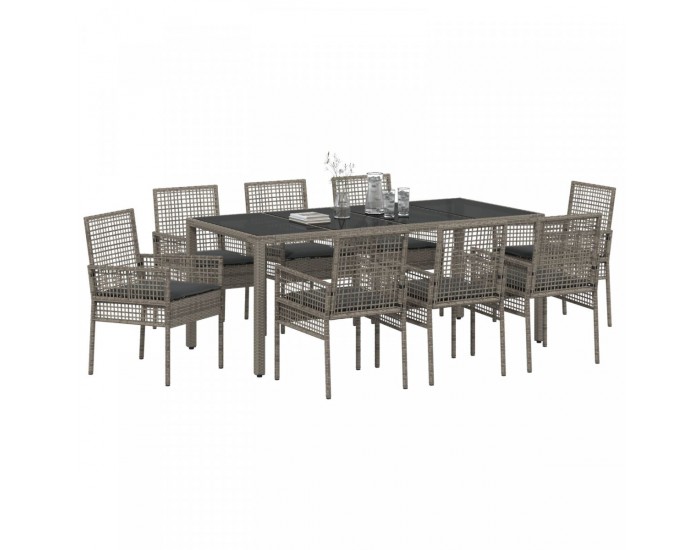 Sonata H 9 Часова Градинска Dining Set с Възглавници Сиво Полипропилен