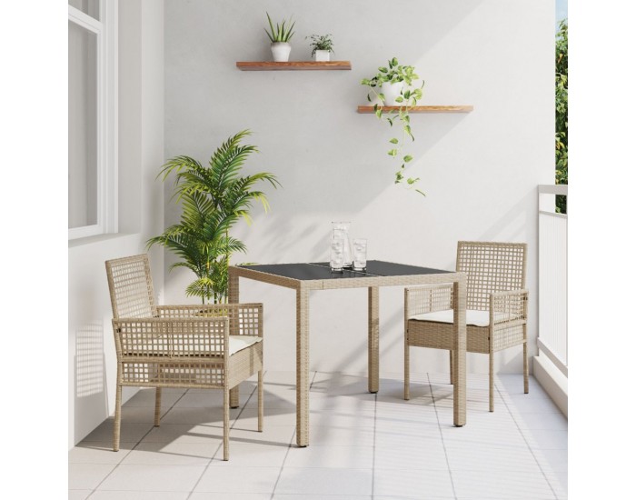 Sonata H Комплект за хранене на градина с възглавници Beige Poly Rattan