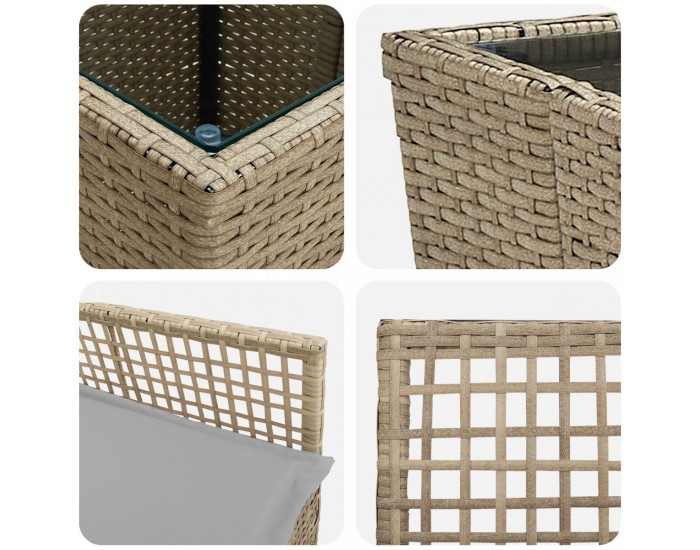 Sonata H Комплект градинска бистро с 3 части и възглавници, бежов, полиратан