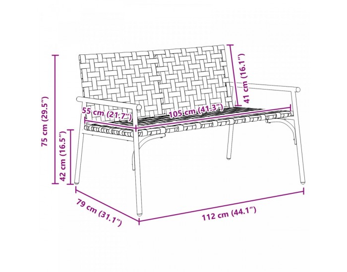 Sonata H Градинска пейка Черна 113x79x75 см Полиране на ратан