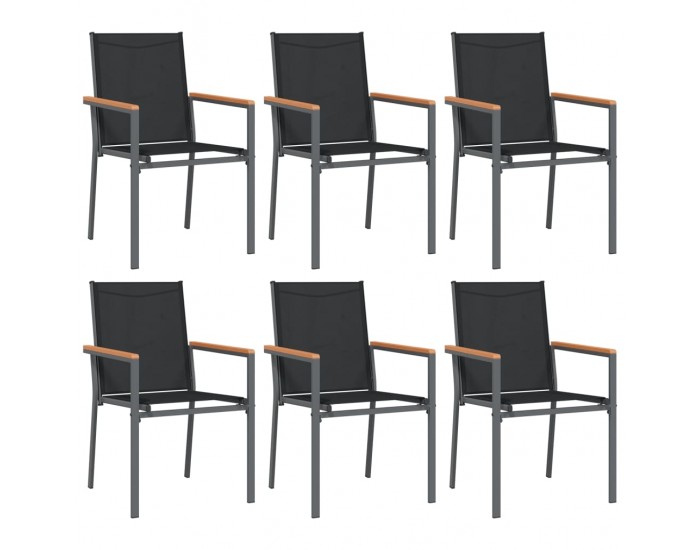 Sonata H Градински столове 6 бр черни 55x61,5x90 см Textilene и стомана