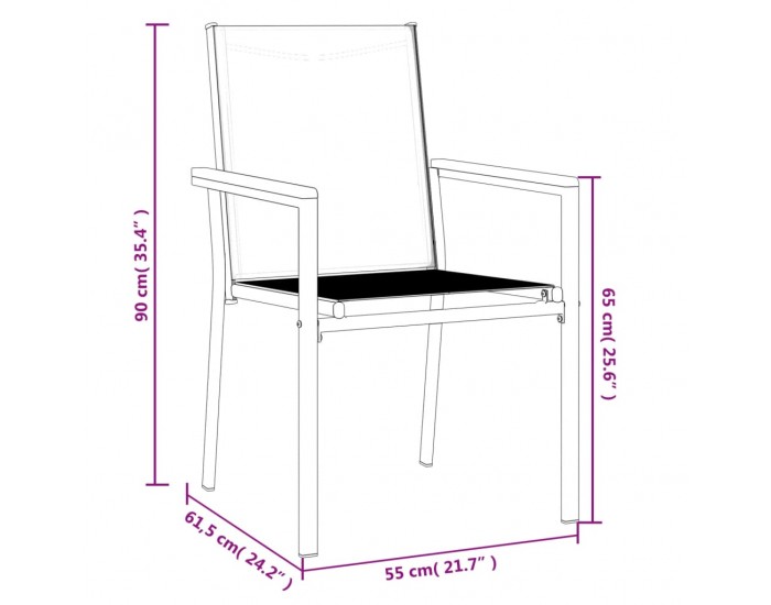 Sonata H Градински столове 6 бр черни 55x61,5x90 см Textilene и стомана