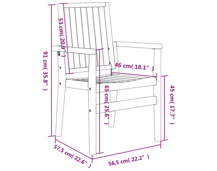Sonata H Стифиращи градински столове 6 бр 56,5x57,5x91 см тик масив