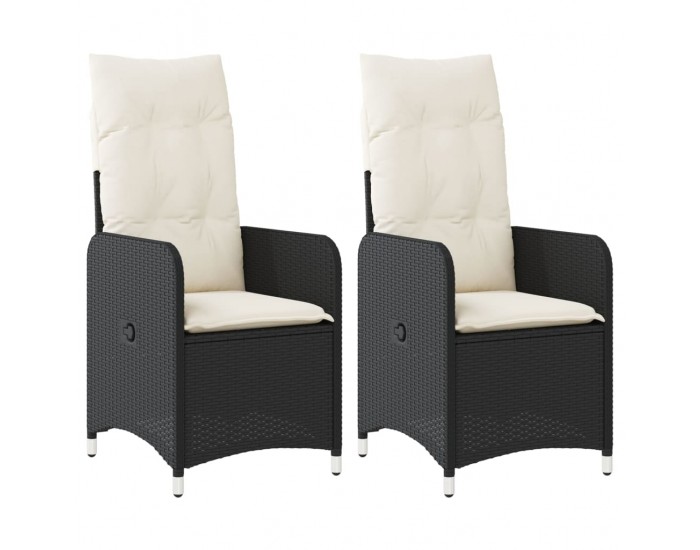 Sonata H Накланящи градински столове с възглавници 2 бр черни полиратан