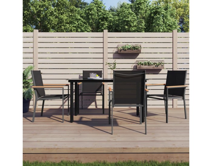 Sonata H Градински столове 4 бр черни 55x61,5x90 см Textilene и стомана