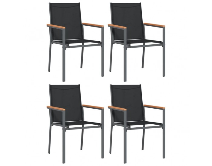 Sonata H Градински столове 4 бр черни 55x61,5x90 см Textilene и стомана