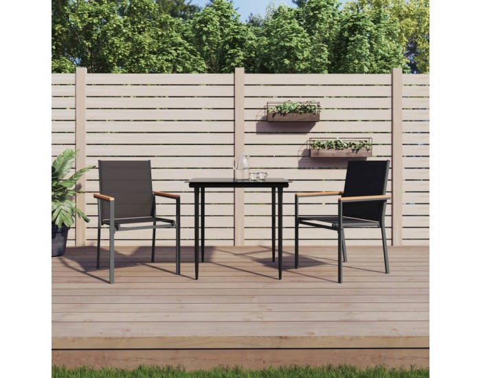 Sonata H Градински столове 2 бр черни 55x61,5x90 см Textilene и стомана