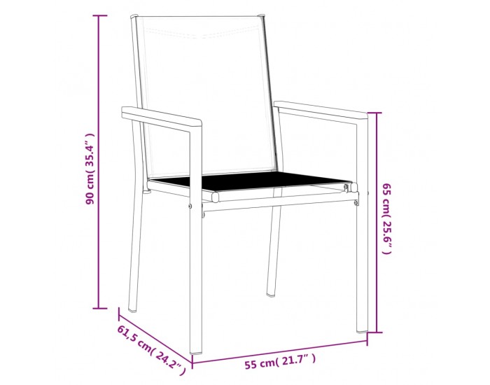 Sonata H Градински столове 2 бр черни 55x61,5x90 см Textilene и стомана
