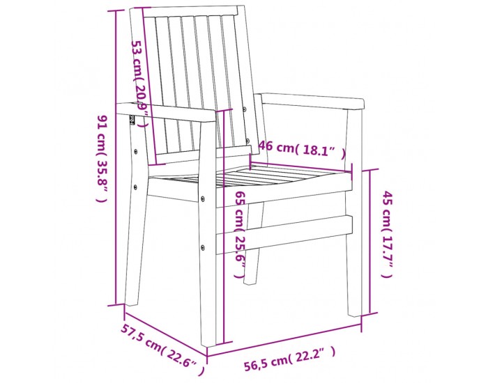 Sonata H Стифиращи градински столове 2 бр 56,5x57,5x91 см тик масив