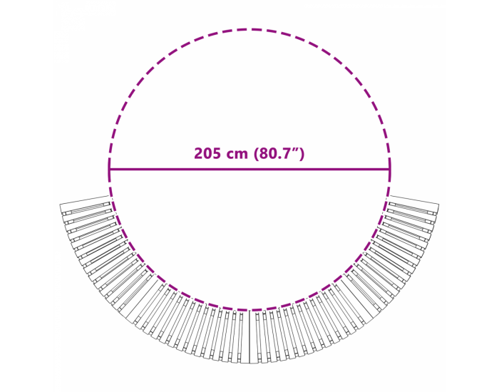Sonata H Полуокръгла ограда за вана 272x120.5x55.5 см от твърдо дърво акация