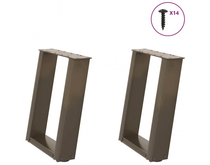 Sonata H Крака за масичка за кафе, U-образни, 2 бр., естествена стомана, 38 x (42-43) см, стомана