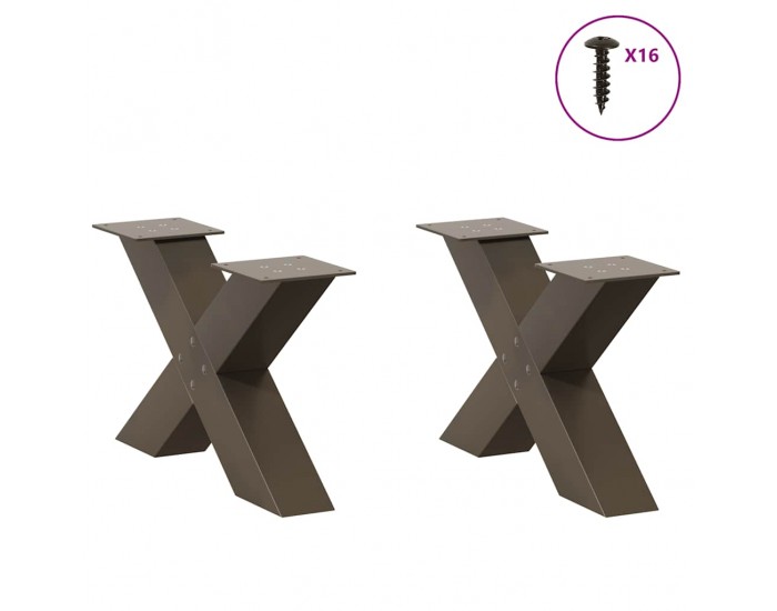 Sonata H Крака за масичка за кафе, X-образни, 2 бр., естествена стомана, 60 x (30-31) см, стомана