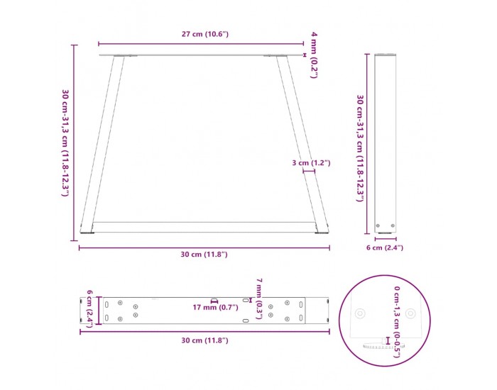 Sonata H Крака за масичка за кафе, V-образни, 2 бр., черни, 30 x (30-31,3) см, стомана