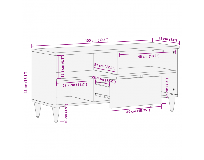 Sonata H ТВ шкаф 100x33x46 см от масивно мангово дърво