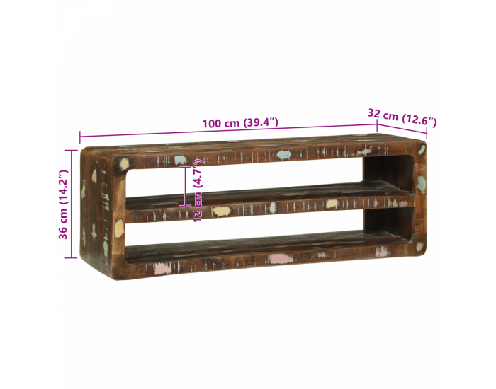 Sonata H ТВ шкаф 100x32x36 см Масивна регенерирана дървесина